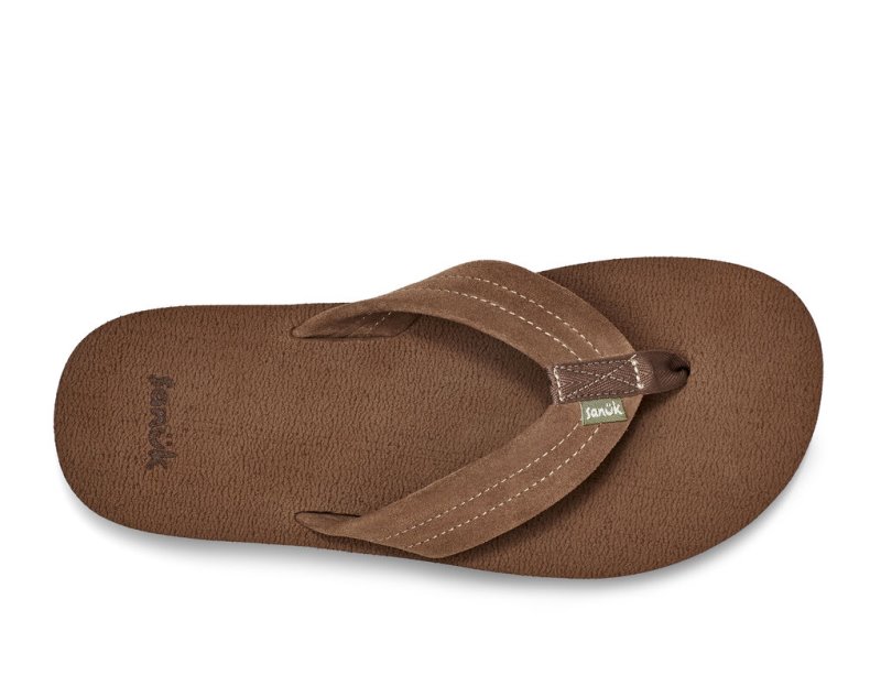 Sanuk Beer Cozy Stacker Suede Men's Flip Flops Brown | Canada 261SGL